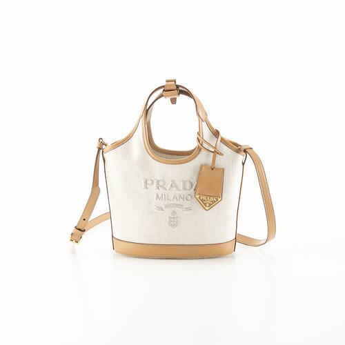 日本直邮PRADA 亚麻混纺 + 皮革迷你扣环包 1BE074 2DLI OAH