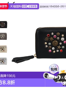 日本直邮Perche 女士双折迷你钱包带卡包多铆钉风琴式卡包真皮材0