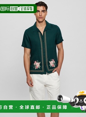 日本直邮Guess ECO Embroidered Island Linen男士半袖衬衫 [GU14