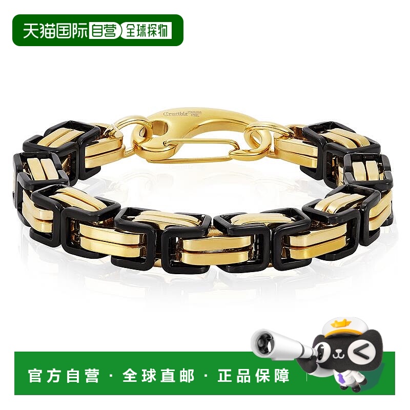 自营 Crucible 洛杉矶金色/黑色不锈钢拜占庭链式手链 11 毫米宽