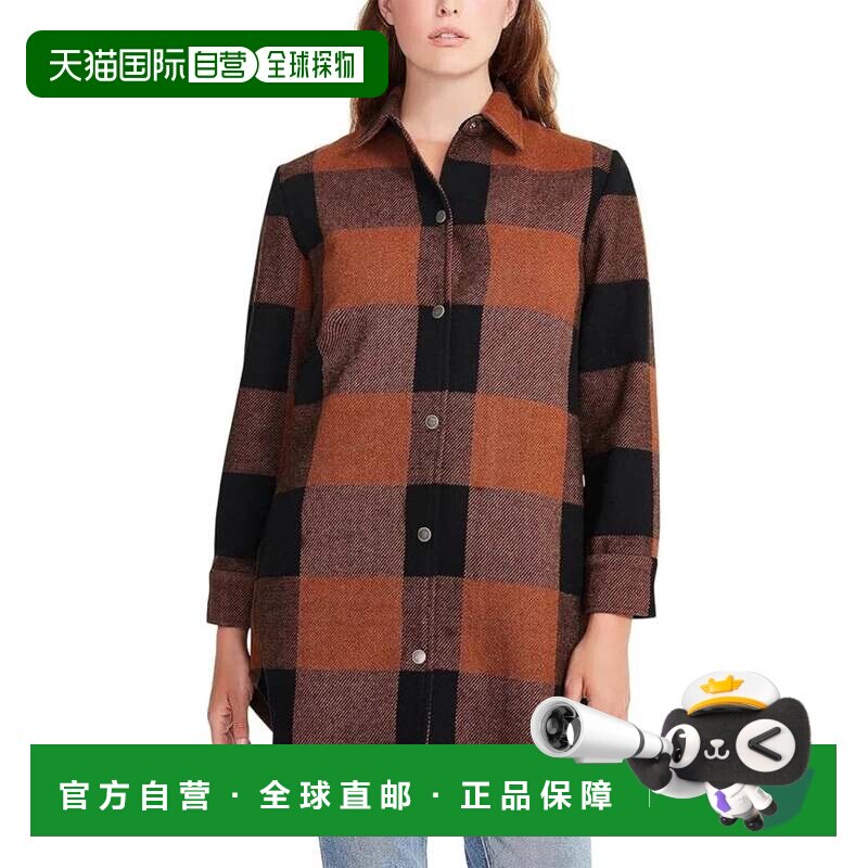自营Steve Madden Eldridge衬衫夹克女款干邑格子前KFC377-棕色