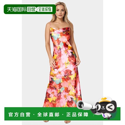 自营Bebe Women's Print Satin Maxi Dress - pink orange 美国奥