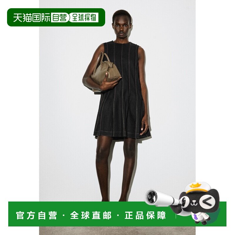 自营欧洲直邮COS 女士黑色亚麻PlisSculptee短款吊带连衣裙图片