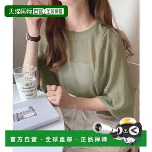 1h可退 日本直邮JUNOAH 气球袖透视蕾丝衬衫泡泡袖