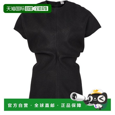 自营欧洲直邮Toteme Shirts&Tops女士黑色粘胶纤维褶皱垂腰短袖上
