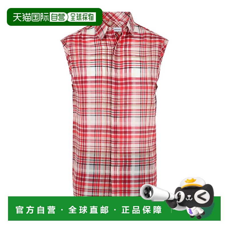 自营salvatore ferragamoPlaid Print Sleeveless Shirt 美国奥莱