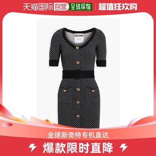 香港直邮潮奢 饰提花针织羊毛迷你连衣裙 女士纽扣装 Moschino