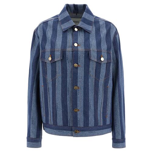 FENDI 女士西服 FLF789AS8JF0QB0 SS2024 灰色 条纹长袖牛仔外套