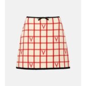 Valentino 华伦天奴 女士 潮奢 VLogo 格纹羊毛棉质迷你半身裙