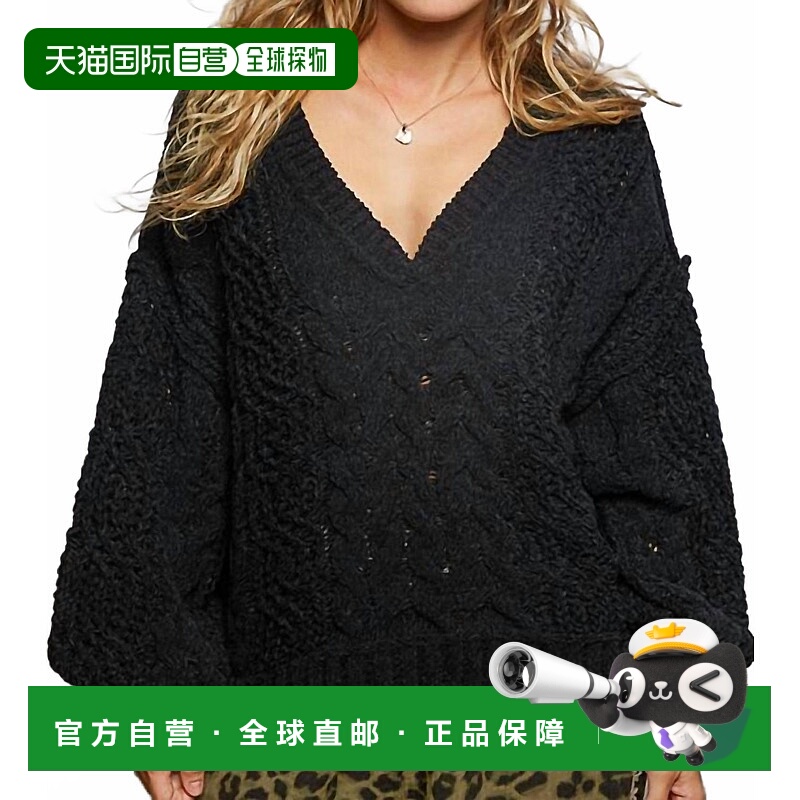 自营polWomen's Cable Knit V Neck Sweater Top In Black - blac