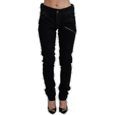 自营 John Galliano 棉质中腰紧身修身蓝色女式牛仔裤 - 黑色 美