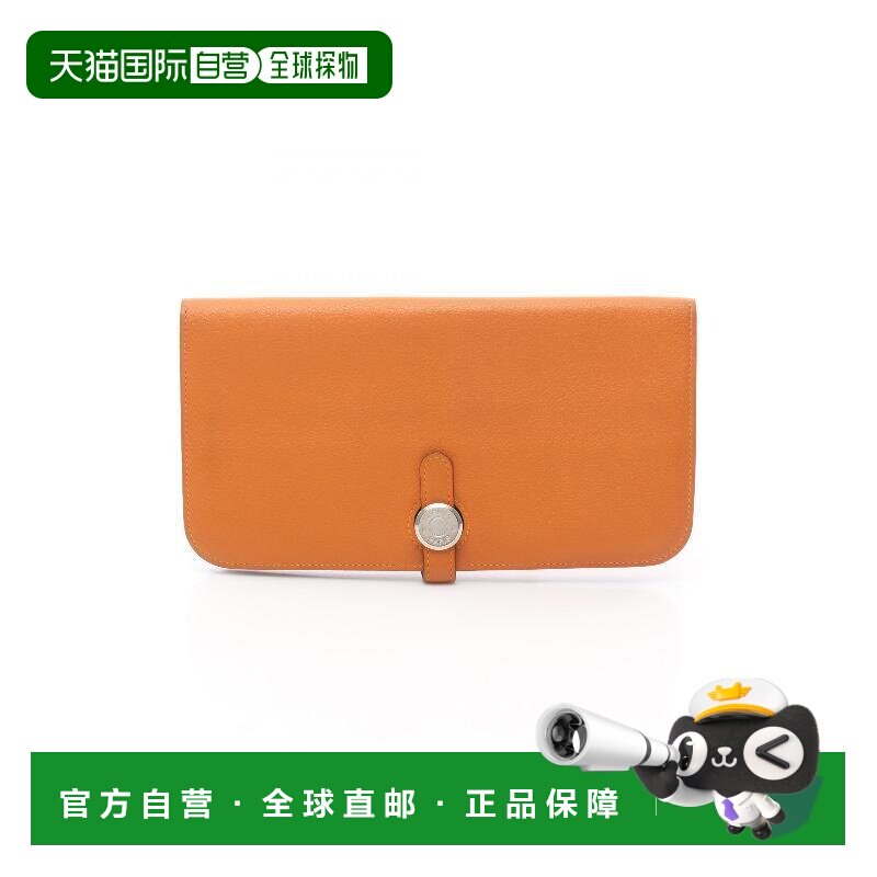 1h可退 日本直邮中古Hermes爱马仕女B级9新orange橙色牛皮长钱包