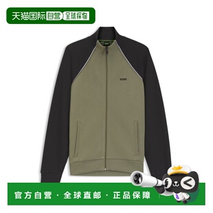 自营bossContrast-piping sweatshirt in a cotton blend - khaki