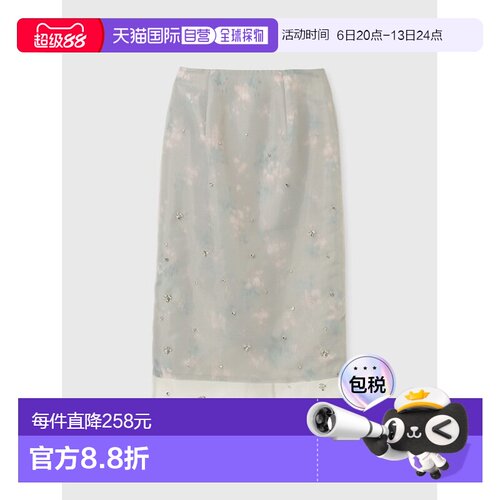 eimy istoire 女士花卉亮片半身裙 立体花朵装饰 日光下微闪 1125