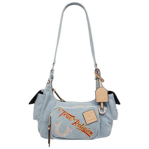 自营True Religion Multi-Patch Denim Hobo Shoulder Bag - deni