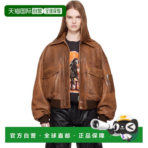 香港直邮AMIRI 女士 黄褐色褪色皮革飞行员夹克 AWOUJA1008DarkGi