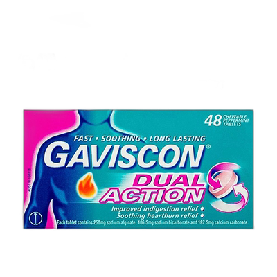 澳大利亚直邮Gaviscon嘉胃斯康双效胃酸中和片缓解胃部不适48粒