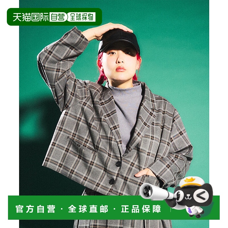 1h可退 日本直邮PUNYUS 女士格纹短款单排扣夹克 PN24AW018