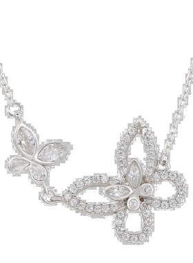 自营 Suzy Levian 纯银方晶锆石双蝴蝶项链 - 白色 美国奥莱直发