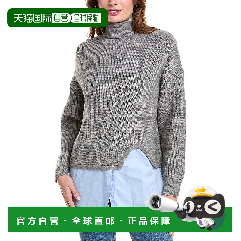 自营Gracia Roll-Neck Slit Layering Sweater - grey 美国奥莱直