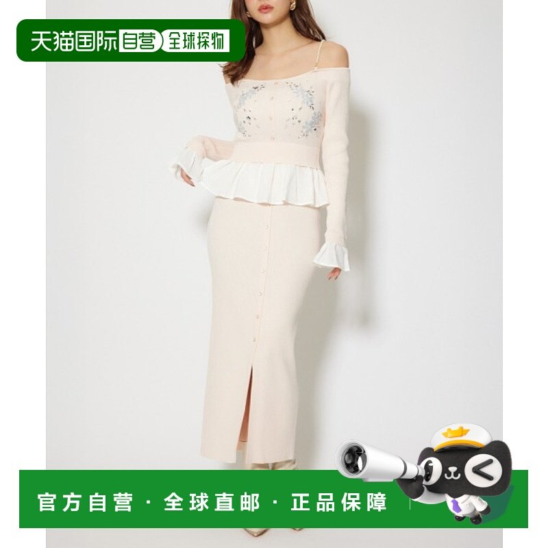 1h可退 日本直邮rienda女士2WAY珠花露肩修身针织连衣裙 110IA773