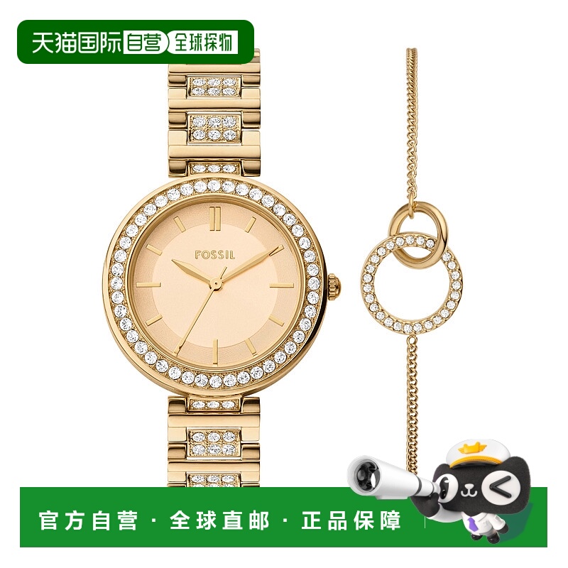 自营 Fossil女式Karli三只手金色合金手表和手镯套装-金色 美国奥