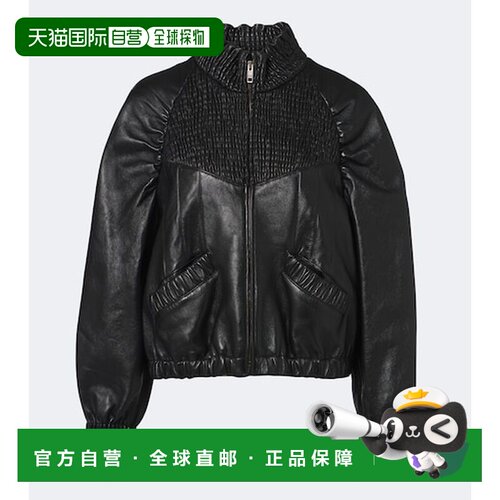 1h可退 香港直邮Chloe 蔻依 女士 抽褶皮革夹克 black黑色 舒适时