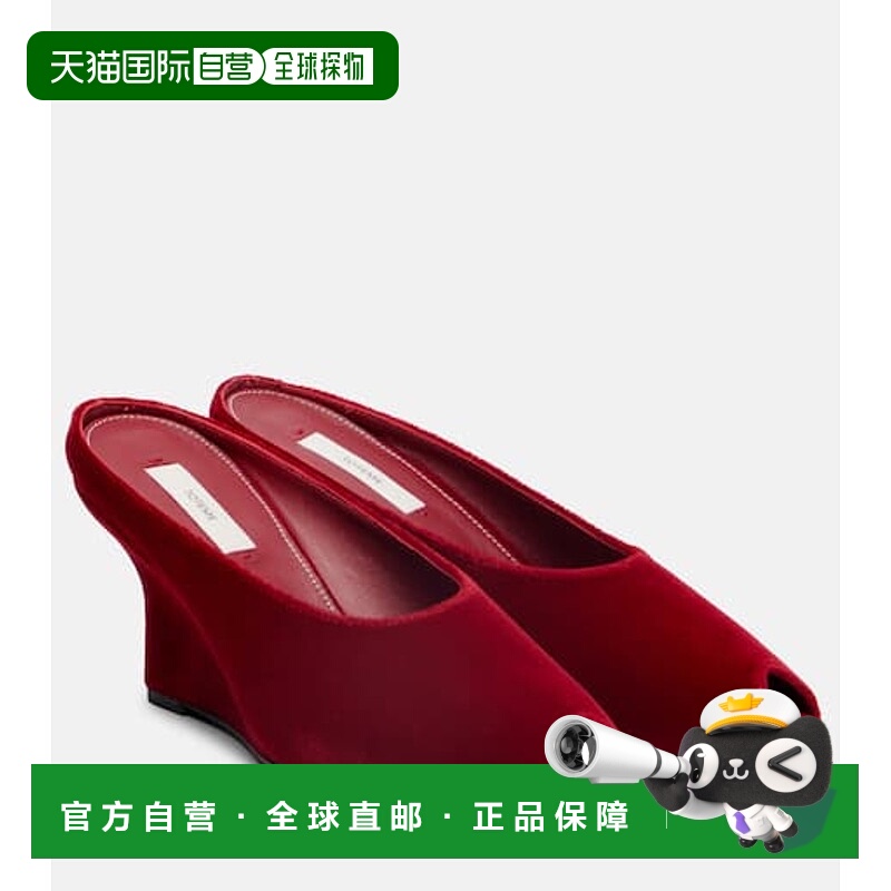 香港直邮toteme 女士 天鹅绒坡跟凉拖 red红色 舒适时尚拖鞋凉鞋