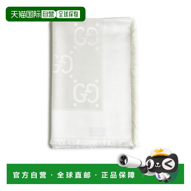 香港直邮GUCCI 女士围巾 6636713GC439000 CO 白色 GG提花真丝羊