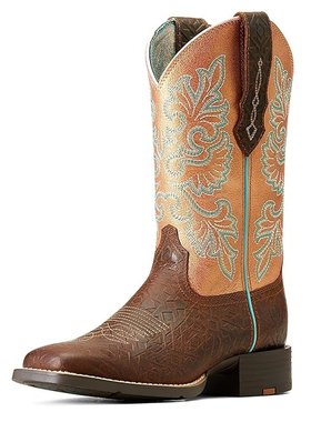 潮奢 ariat 女士 Round Up Wide StretchFit 方头西部风格靴子