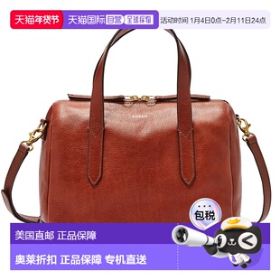 自营Fossil女士悉尼皮革挎包中号棕色时尚简约百搭适合通勤 【美