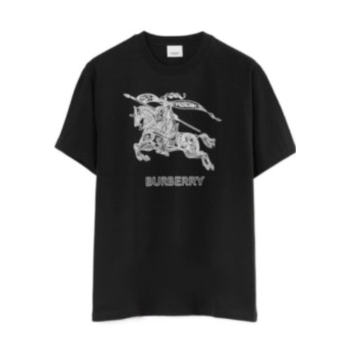 BURBERRY 男士T恤 80727751 AW2024 黑色 马术骑士刺绣 T 恤