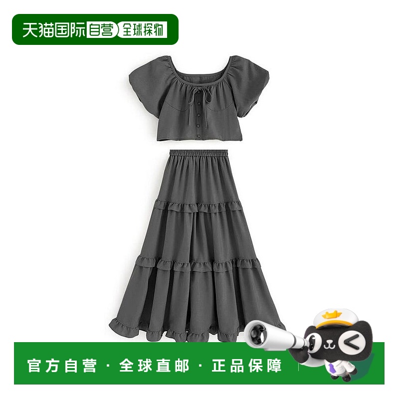 日本直邮日潮 GRL 蝴蝶结短款上衣×层叠荷叶边裙套装 ac2287