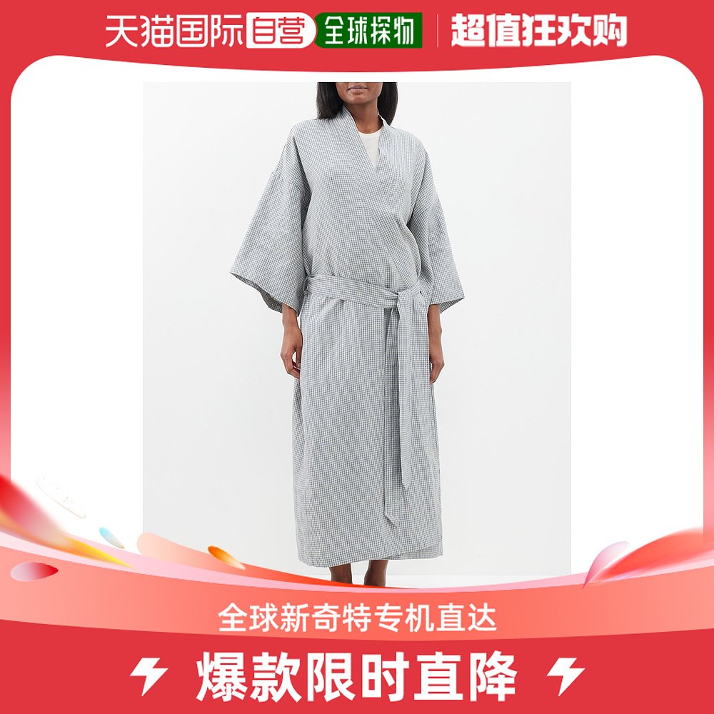 香港直邮潮奢 DEIJI STUDIOS 女士02 格纹束带亚麻睡袍
