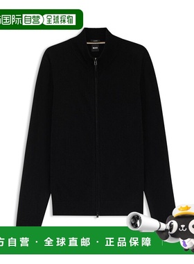自营bossCashmere cardigan with two-way zip - black 美国奥莱