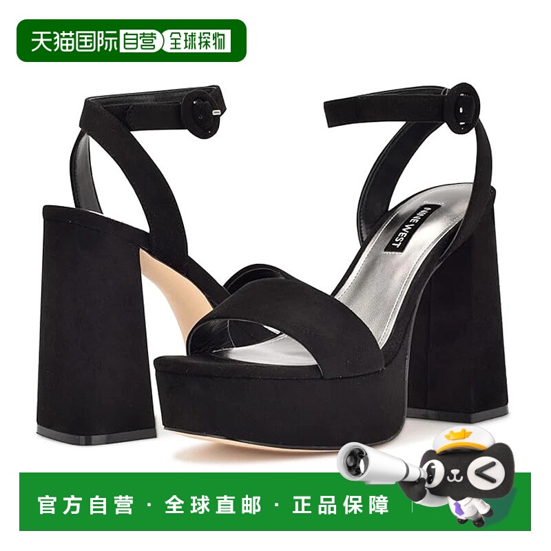 自营Nine West Jans 2 Sandals Women US Black Suede Ankle Stra