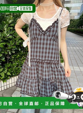 1h可退 日本直邮WC 女装 弗里尔设计翻领格子吊带连衣裙 WC25SM07