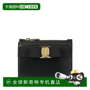 美 自营 salvatore ferragamo蝴蝶结细节光滑分割小牛皮钱包 黑色