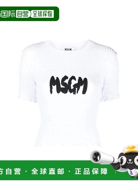 香港直邮MSGM 女士白色短袖T恤衫 Logo字母印花圆领短袖T恤新款
