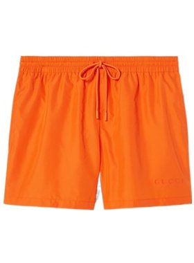 GUCCI 男士泳装 787899XHAG27573 SS2025 橙色 平纹府绸泳裤