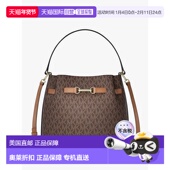 自营michael 美 棕色 korsCarson Medium签名标志敞篷桶形斜挎包