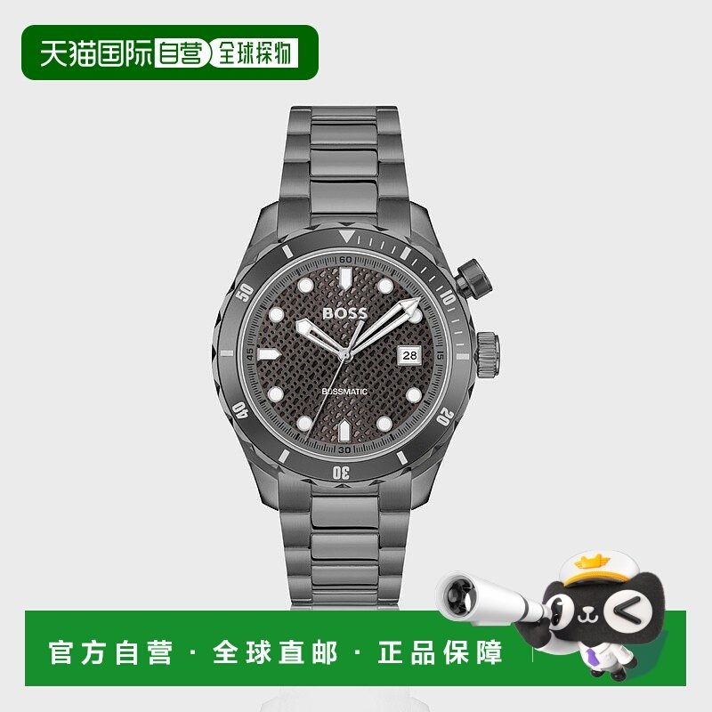自营欧洲直邮HUGO BOSS雨果BOSS BLACK 灰色镀钢自动腕表 带字母