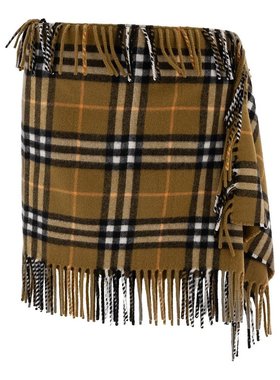潮奢 Burberry 巴宝莉 女士 格纹羊毛羊绒围巾半裙 8099716