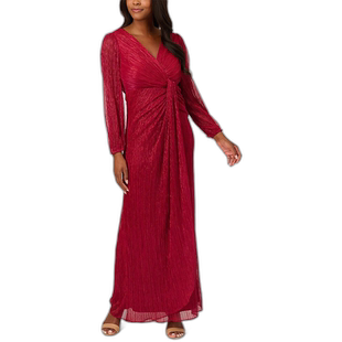 自营 Adrianna Papell 金属网垂褶礼服 - 红色 美国奥莱直发长裙