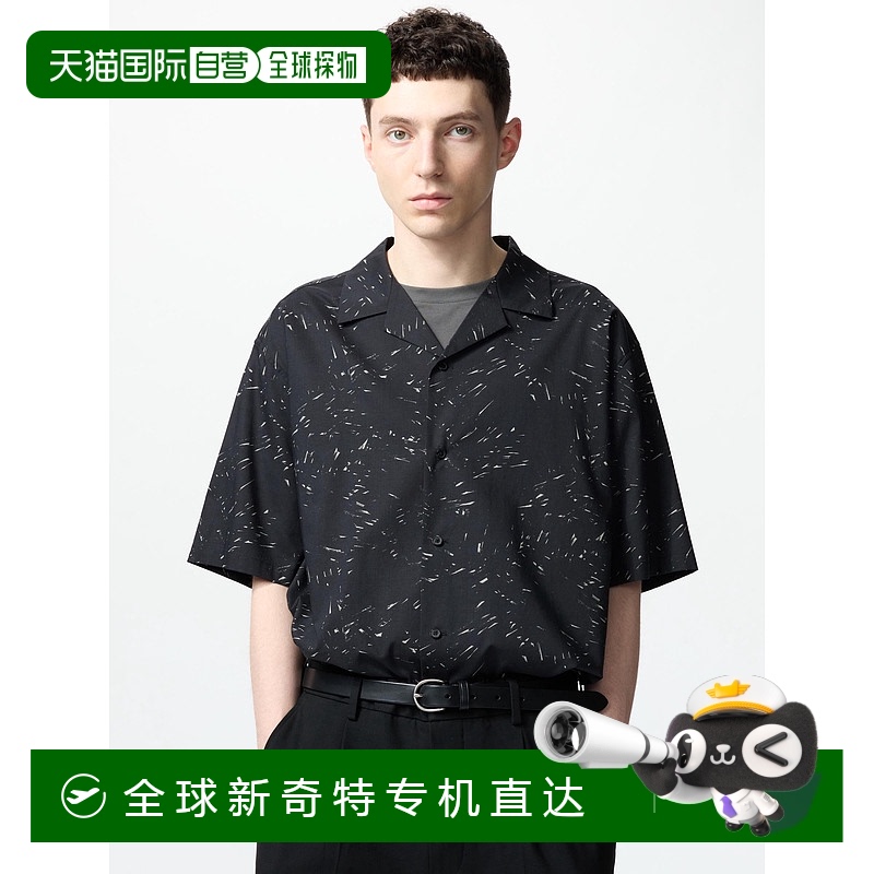 日潮跑腿UNIQLO优衣库 开领印花短袖衬衫 09 BLACK 男女兼用 XL 4