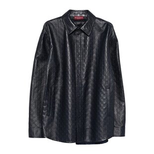 833460XNA734139 AW2025 式 男士 皮夹克 衬衫 外套 长袖 GUCCI 黑色