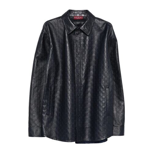 GUCCI 男士外套 833460XNA734139 AW2025 黑色 长袖衬衫式皮夹克