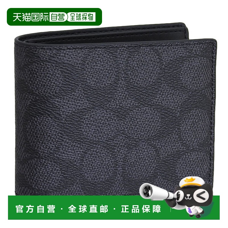 日本直邮Coach 男士双折钱包黑色ID Bill SigCY394QBMI5Outlet