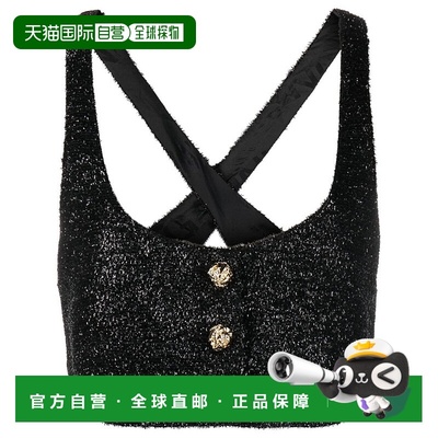 香港直邮GANNI 女士背心吊带 F7378099 AW2022 黑色 SPARKLE CROP