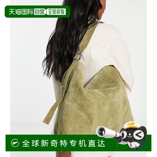 香港直邮潮奢 女士 1h可退 ASOS 设计绒面革带扣绿色手提包 卡其